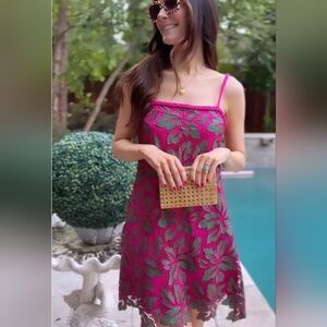 Alex MarieMaya Embroidered Lace Above Knee Square Neck Sleeveless Shift Dress